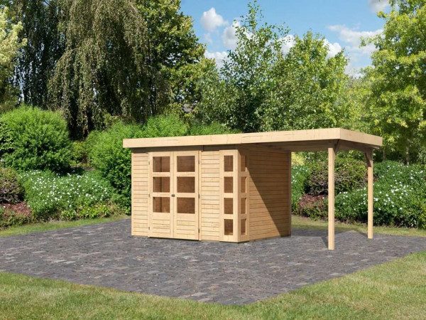 Gartenhaus SET Kerko 5 19 mm naturbelassen, inkl. 2,4 m Anbaudach