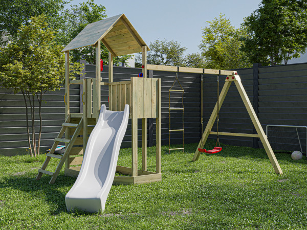 Spielturm Big Monkey KDI inkl. Rutsche weiß