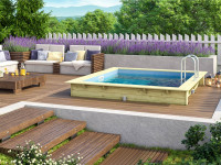 Massivholzpool Rechteck Pool 1 Sparset inkl. Filteranlage und Poolterrassen