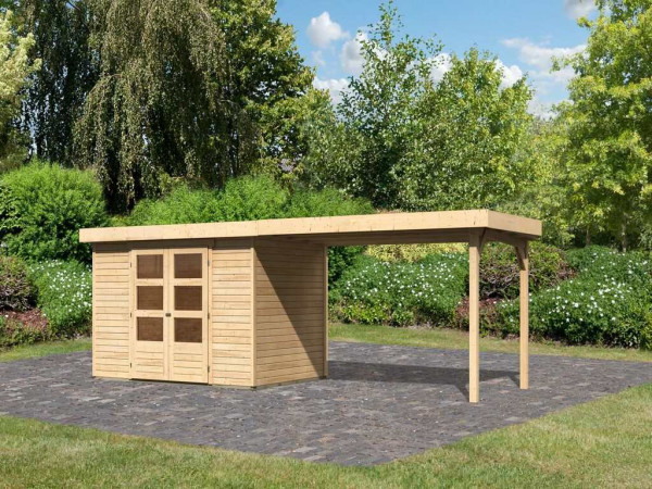 Gartenhaus SET Askola 4 19 mm naturbelassen, inkl. 2,8 m Anbaudach