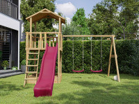 Spielturm Tilly Classic mit Doppelschaukel KDI inkl. Rutsche pink + Sitze pink