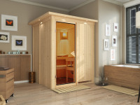 Sauna Systemsauna Norin mit Dachkranz, inkl. 4,5 kW Ofen mit integrierter Steuerung