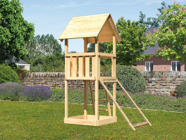 Spielturm Lotti naturbelassen inkl. Netzrampe