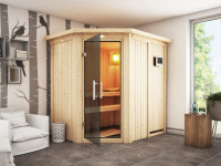 Sauna Systemsauna Carin mit Dachkranz, inkl. 4,5 kW Bio-Ofen mit externer Steuerung