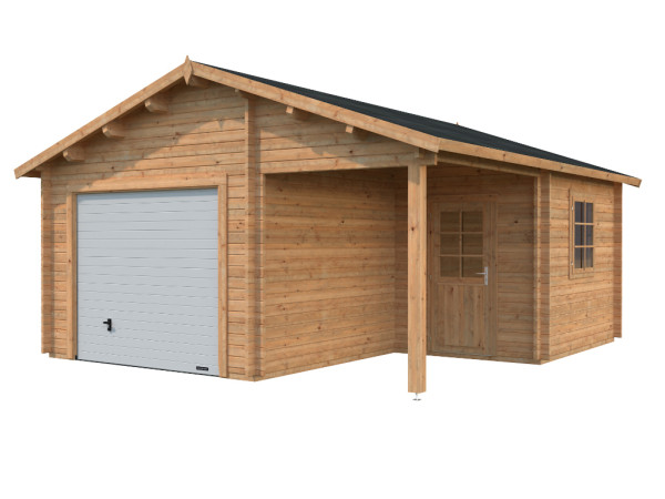 Garage Roger 21,9+5,2 m² mit Sektionaltor 44 mm braun tauchimprägniert
