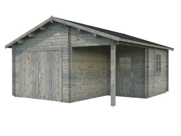Garage Roger 21,9+5,2 m² mit Holztor 44 mm grau tauchimprägniert