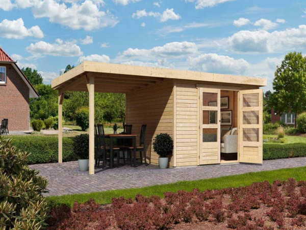 Gartenhaus SET Askola 6 19 mm naturbelassen inkl. 2,4 m Anbaudach