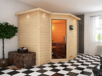 Massivholzsauna Premiumsauna 38 mm Betty SPARSET inkl. 9 kW Bio-Kombiofen und ext. Steuerung