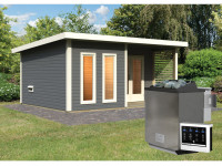 Saunahaus Mainburg 5 terragrau 38 mm inkl. Bio-Kombiofen 9 kW + ext. Steuerung