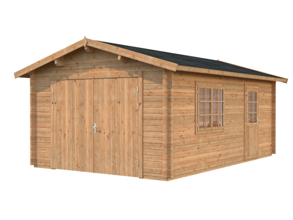 Garage Roger 19,0 m² mit Holztor 44 mm braun tauchimprägniert