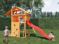 Spielturm Smart 2 teakfarben inkl. Rutsche rot