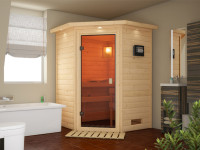 Massivholzsauna 38 mm Stefanie inkl. 3,6 kW Saunaofen P&P und ext. Steuerung
